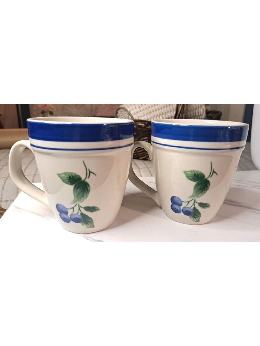 Vintage L.L. Bean Set of 2 Blueberry Stoneware Coffee Mugs-Retired